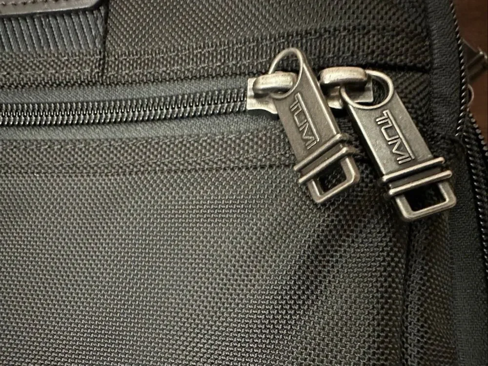 TUMI Alpha Black Ballistic Nylon Briefcase w/ Dark Brown Leather Trim